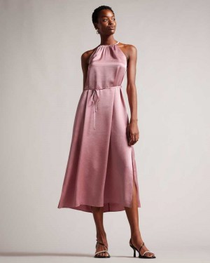 Dusky Pink Ted Baker Roxieyy Halterneck Midaxi Dress | ZA0000129