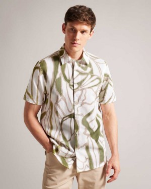 Ecru Ted Baker Errew Short Sleeve Abstract Print Shirt | ZA0001027