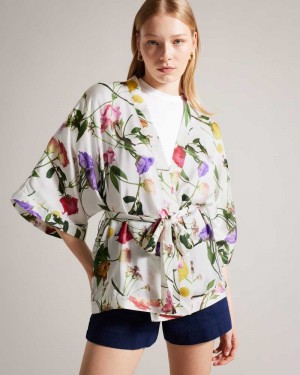 Ecru Ted Baker Paulaah Floral Print Kimono | ZA0000831