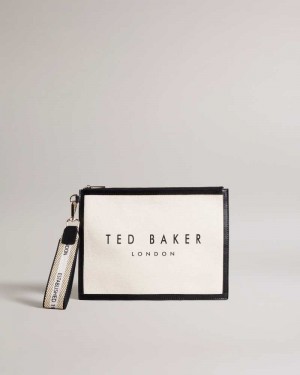 Ecru Ted Baker Vivtora Branded Webbing Canvas Pouch | ZA0000302