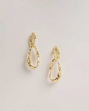 Gold Colour Ted Baker Arriao Artisan Gem Double Hoop Drop Earrings | ZA0001928