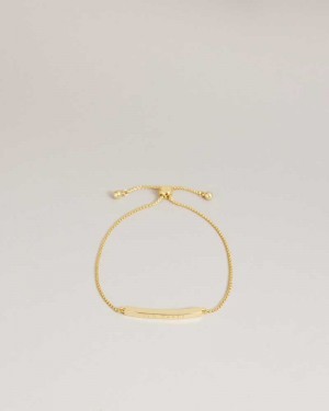 Gold Colour Ted Baker Breenar Logo Bar Drawstring Bracelet | ZA0001879