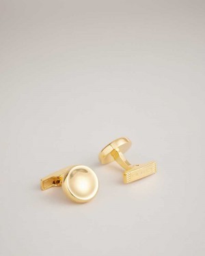 Gold Colour Ted Baker Curve Metal Circle Cufflinks | ZA0001815