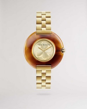 Gold Colour Ted Baker Nimue Retro Tortoiseshell Case Bracelet Watch | ZA0002186