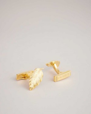 Gold Colour Ted Baker Rovan Leaf Cufflinks | ZA0001808