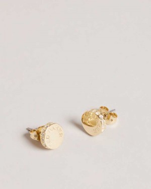 Gold Colour Ted Baker Seesay Sparkle Logo Stud Earrings | ZA0001938