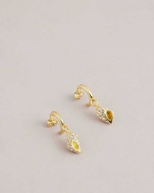 Gold Colour Ted Baker Sersiee Crystal Shell Hoop Drop Earrings | ZA0001970