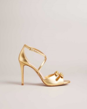 Gold Ted Baker Bicci Leather Bow Heeled Sandals | ZA0001664