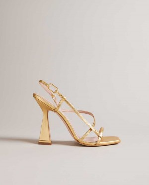 Gold Ted Baker Cayena Strappy Geometric Heeled Sandals | ZA0001655