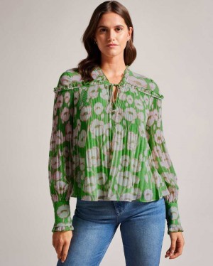 Green Ted Baker Ellerie Swing Blouse with Blouson Sleeve | ZA0001343