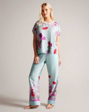 Green Ted Baker Sopiyaa Floral T-Shirt And Trousers Pyjama Set | ZA0000840