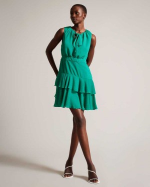 Green Ted Baker Zandaa Asymmetric Tiered Mini Dress | ZA0000104