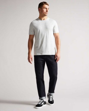 Grey Marl Ted Baker Hawking Short Sleeve Plain T-Shirt | ZA0001284