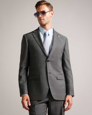 Grey Ted Baker Culborj Regular Fit Wool Check Suit Jacket | ZA0000596