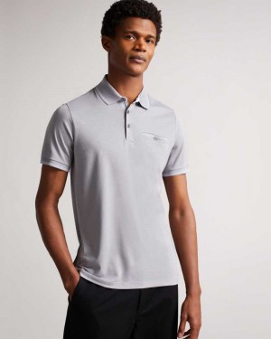 Grey Ted Baker Tortila Polo Shirt With Striped Details | ZA0001390