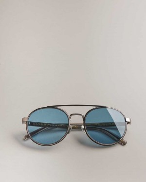 Gunmetal Ted Baker Jaasper Metal Aviator Sunglasses | ZA0002135