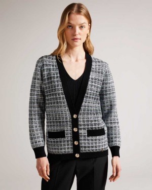 Ivory Ted Baker Carmein Check Easy Fit Cardigan | ZA0000788