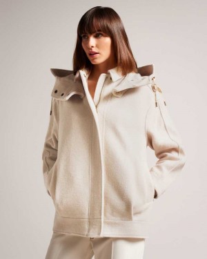 Ivory Ted Baker Dennia Oversized Wool Parka With Detachable Hood | ZA0000576