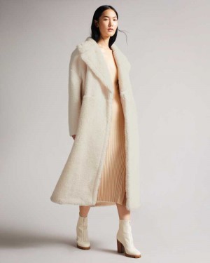 Ivory Ted Baker Emiliyy Mixed Fabric Faux Fur Cocoon Coat | ZA0000569