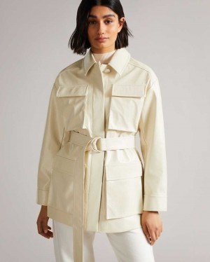 Ivory Ted Baker Foziey Textured Vinyl Field Jacket | ZA0000649