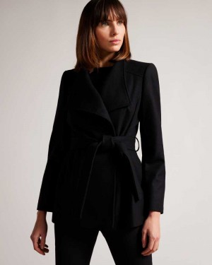 Jet Black Ted Baker Rytaa Short Wool Wrap Coat | ZA0000587