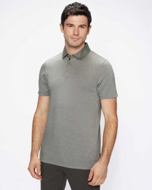 Khaki Ted Baker Frend Short Sleeve Woven Collar Polo Shirt | ZA0000908