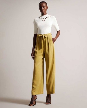 Khaki Ted Baker Jemila Wide Leg Trousers | ZA0001488