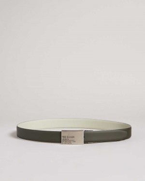 Khaki Ted Baker Tonks Reversible Plate Leather Belt | ZA0001776