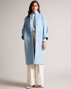 Light Blue Ted Baker Sairse Midi Length Coat With Volume Sleeves | ZA0000642