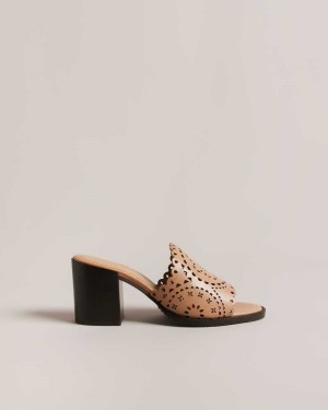 Light Brown Ted Baker Beebah Laser Cut Block Heel Sandal | ZA0001654