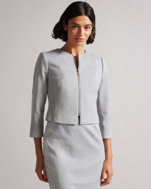 Light Grey Ted Baker Michah Cropped Textured Jacket | ZA0001133