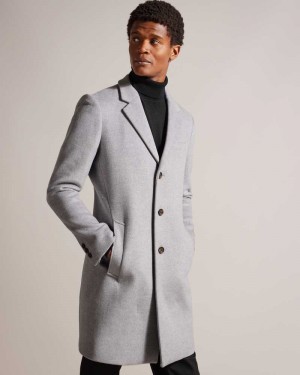 Light Grey Ted Baker Rueby Fitted Wool Blend City Coat | ZA0000561