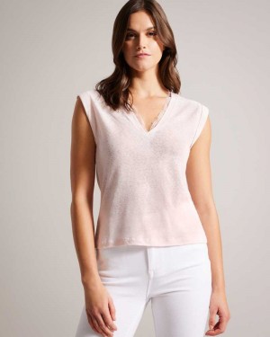 Light Nude Ted Baker Effiy V-Neck Vest With Lace Neckline | ZA0001435