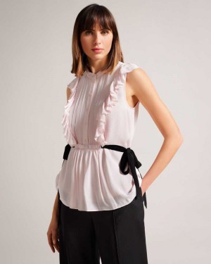 Light Nude Ted Baker Evalie Sleeveless Frilled Top | ZA0001422