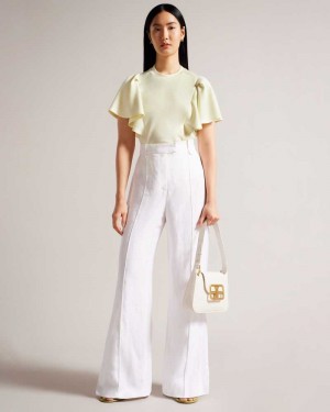 Light Yellow Ted Baker Nikilaa Boxy Ruffle Sleeve T-Shirt | ZA0001276