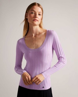 Lilac Ted Baker Jolia Rib Engineered Knit Top | ZA0000732