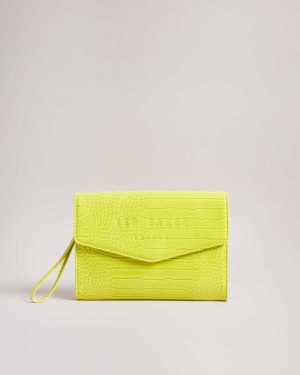 Lime Ted Baker Crocey Croc Detail Debossed Envelope Pouch | ZA0000306