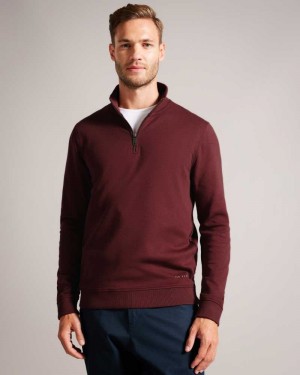 Maroon Ted Baker Antram Half Zip Funnel Neck Pullover | ZA0001416