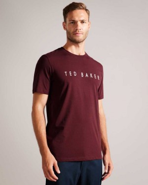 Maroon Ted Baker Broni Short Sleeve Branded T-Shirt | ZA0001225