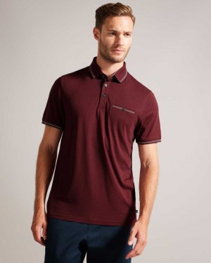 Maroon Ted Baker Tortila Polo Shirt With Striped Details | ZA0001430