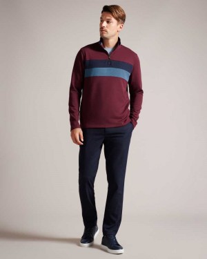 Maroon Ted Baker Veller Long Sleeve Half Zip Jumper | ZA0000720