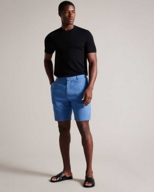 Medium Blue Ted Baker Leder Linen Blend Half Elasticated Shorts | ZA0001060