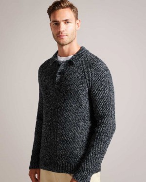 Medium Blue Ted Baker Reddis Engineered Knit Polo Neck Jumper | ZA0000768