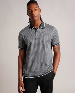 Medium Green Ted Baker Affric Short Sleeve Regular Geo Textured Polo Shirt | ZA0000892