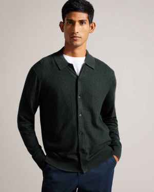 Medium Green Ted Baker Oidar Long Sleeve Textured Shirt | ZA0000710