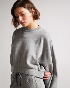 Medium Grey Ted Baker Ttracie Cropped Jersey Sweatshirt | ZA0001103