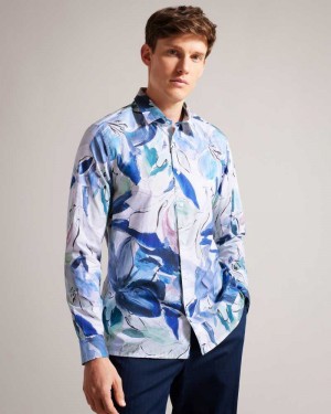 Multicoloured Ted Baker Clunie Painted Floral Print Shirt | ZA0000939