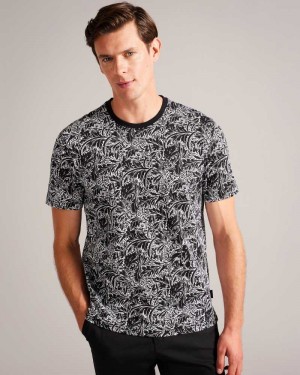 Multicoloured Ted Baker Tenant Short Sleeve Leaf Print T-Shirt | ZA0001287