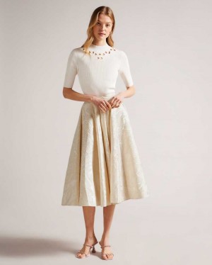 Natural Ted Baker Alannas Jacquard Paisley Full Skirt | ZA0001084