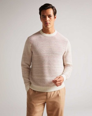 Natural Ted Baker Grouse Long Sleeve Textured Knit Jumper | ZA0000746